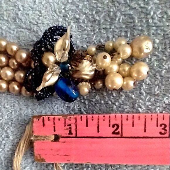 1940s Unsigned Haskell or Robert Faux Pearl Blue Glass Bead 2 Strand Necklace - Picture 9 of 12